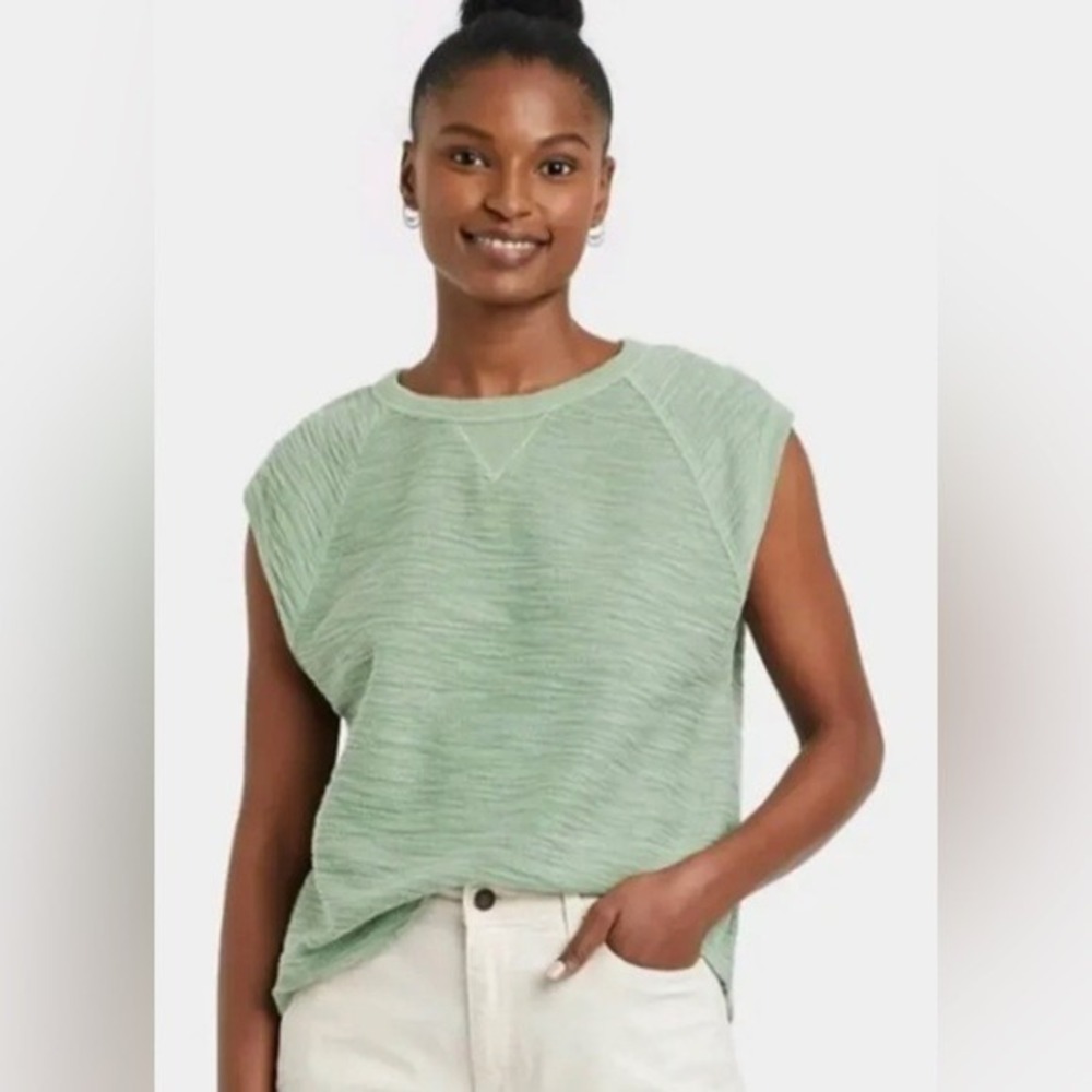 Universal Thread Womens XXL Sage Green Textured Slub Sleeveless Sweatshirt Top